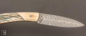  Couteau " le Névé " par Tim Bernard - Ivoire de mammouth et lame damas plume