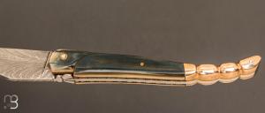   Couteau " Laguiole Queue de Scorpion " 13 cm par Rozelier Fabien - Ty Coutelier - Damas plume et ivoire de mammouth