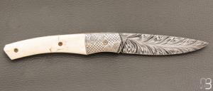  Couteau " 1820 Berthier " par Tim Bernard - Ivoire de mammouth et lame damas plume