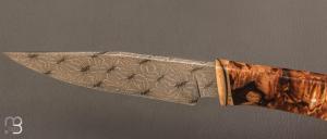  Couteau droit par Nicolas Mestrallet - Atelier du couteau de Vaunaveys - Lame forgée acier damas mosaïque et marronnier stabilisé