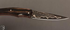 Couteau " Artense " par Alain Conesa - Acier & Cuir - Ebène et Suminagashi