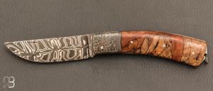   Couteau de collection modèle " Berger " de Jean Pierre Veysseyre - Damas et hêtre échauffé