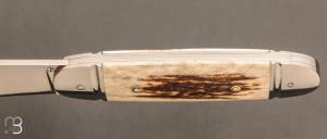 Couteau " Bouledogue " custom de Jérôme Bellon - Bois de cerf et lame en RWL34