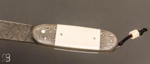   Couteau " Bouledogue lock-back " de Philippe Ricard - Ivoire de mammouth et damas mosaïque