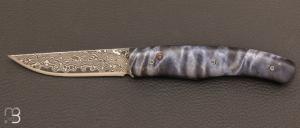 Couteau " Button-lock " custom par Roberto Ottonello - Peuplier stabilis et Damas