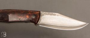   Couteau " Cim Very Bad " custom lock-back par Raphaël Durand - Bois de fer et lame Suminagashi