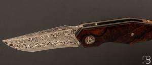   Couteau "  Front-flipper " custom par Romain Lopez - Bois de fer d'Arizona et lame damasteel "Gysing"