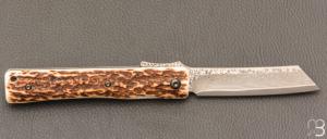   Couteau de poche Katsu - JDA01 - Bois de cerf et lame damas