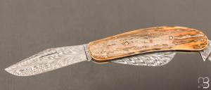  Couteau " Le DUCK de John Wayne " custom par Eric Depeyre - ivoire de mammouth et lames damas plume