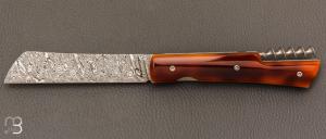 Couteau " Le Vendredi " par Perceval façon " écaille de tortue " et lame damas