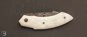  Couteau  "  Liner-Lock custom  " par Florian Dreyer FD-Knives - G-10 blanc et lame damas