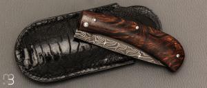 Couteau " Mineur Friction " de collection par Benjamin Cariou - Bois de fer et damas torsadé