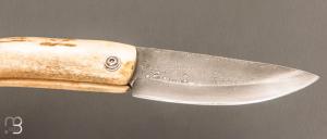  Couteau de poche Piémontais par Mickael Moing - Bois de cerf et damas