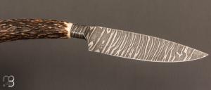    Couteau " Semi Intégral " custom de Anthony Brochier - Damas torsadé et bois de cerf