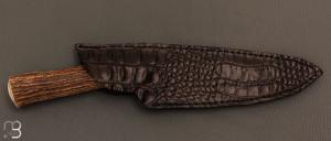 Couteau Semi intégral custom fixe de Israel Nascher  - Bois de cerf et damas