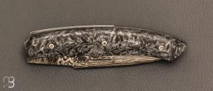   Couteau " Skadi " par Cédric Destombes - Coutellerie Caddarik - Fibre de carbone et damas