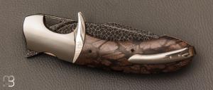 Couteau " Sub Hilt flipper folder " de Javier VOGT - Damas et Liana wood - Sam Lurquin Design