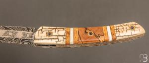  Couteau " le Thiers® " par Tim Bernard - Ivoire de mammouth / Morse et lame damas multi barreaux