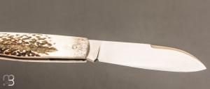  Couteau " Trappeur " custom à cran plat de Julien Baillon - Bois de cerf et RWL34