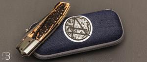   Couteau  " custom " de Berthelemy Gabriel - La Forge Agab - Bois de cerf et lame damas