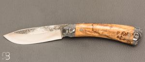  Couteau " liner lock " de Jean René Floch - Hêtre échauffé / Fatcarbon
