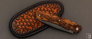   Couteau " 1820 Berthier " par Anthony Brochier - Damas multi-barreaux et loupe de buis stabilisée