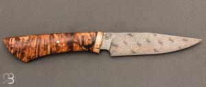  Couteau droit par Nicolas Mestrallet - Atelier du couteau de Vaunaveys - Lame forgée acier damas mosaïque et marronnier stabilisé
