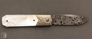   Couteau " Barlow " custom par Romain Lopez - Nacre et Damas de Florian Keller