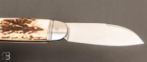 Couteau " Bouledogue " custom de Jérôme Bellon - Bois de cerf et lame en RWL34