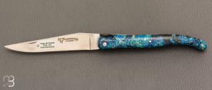   Couteau Laguiole en Aubrac Collection Cosmos modèle " Terre " - Loupe de sureau bleue