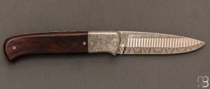   Couteau " Custom " de Philippe Ricard - Bois de fer et lame en damas