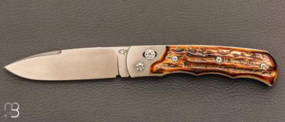    Couteau " Explorateur " custom par Éric Parmentier - Bois de cerf et lame en niolox