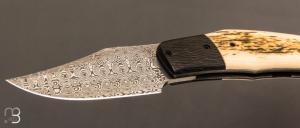   Couteau " Front-flipper custom " par Fabrice Delbart - Forge Celtique - Ivoire de mammouth et Damas