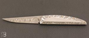   Couteau " HBP80 " de poche custom par Des Horn - Météorite Gibéon et Damasteel