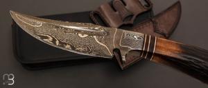 Couteau " Hummingbird "- Integral Damascus de Claudio Sobral CAS Knives - Stag et Damas