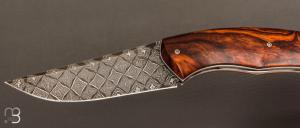    Couteau « Ibex » custom par Cyril Doche - Bois de fer et damas mosaïque