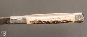 Couteau " Issoire " custom de Jérôme Bellon - Bois de cerf et damas