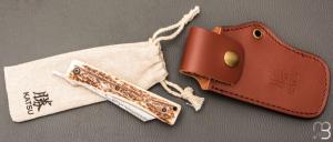   Couteau de poche Katsu - JDA01 - Bois de cerf et lame damas