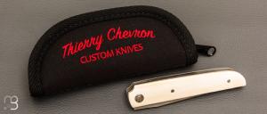   Couteau " Light " liner-lock par Thierry Chevron - Ivoire de mammouth et damas wootz