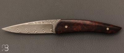  Couteau " Liner-Lock " damas et bois de fer d'Arizona par Alain & Joris Chomilier