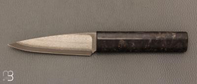 Couteau " Office type Japonais " par Nicolas Kowal - Loupe d'amboine et lame Suminagashi VG10