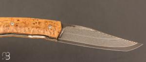    Couteau " Oiseleur  " pliant artisanal de Cyril Kalisz - Loupe de frêne et Suminagshi SG2