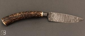    Couteau " Semi Intégral " custom de Anthony Brochier - Damas torsadé et bois de cerf