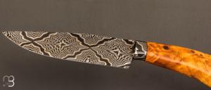   Couteau " Semi intégral " custom fixe de Israel Nascher  - Loupe de peuplier stabilisée et damas mosaïque