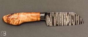    Couteau Semi intégral custom fixe de Israel Nascher  - Loupe de peuplier stabilisée et damas