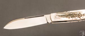  Couteau " Trappeur " custom à cran plat de Julien Baillon - Bois de cerf et RWL34