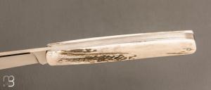  Couteau " Trappeur " custom à cran plat de Julien Baillon - Bois de cerf et RWL34