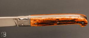  Couteau  "  Yssingeaux " par David Brenière - Os cerfé / damas et lame RWL-34