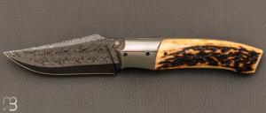   Couteau  " custom " de Berthelemy Gabriel - La Forge Agab - Bois de cerf et lame damas