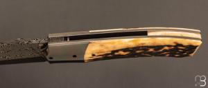   Couteau  " custom " de Berthelemy Gabriel - La Forge Agab - Bois de cerf et lame damas